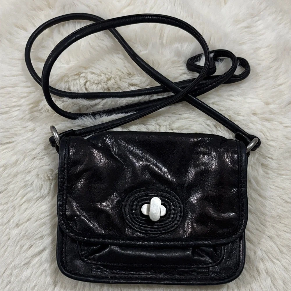 Vintage Fossil‎ Black Leather Crossbody Purse Bag Small Strap Compartments